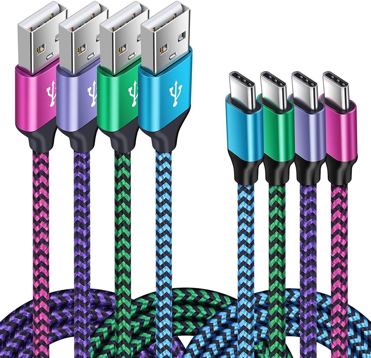 4Pack USB C Fast Phone Charger 3ft 3ft 6ft 6ft Type A to Type C Charging Cable Android Car Power Cord for Samsung Galaxy S21/S21 Plus/S21 Note 20 Ultra/10 A42 A51 A52 A71 S10 A01 A11 A21 A31 iPad