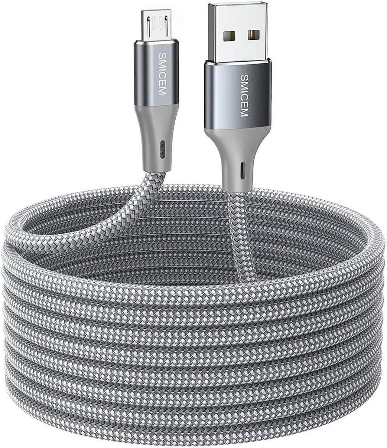 Micro USB Data Cable 16.4 ft, Super Long and Durable Nylon Braided Charging Cable, USB to USB2.0 Compatible with Samsung HTC, Android, PS4, Sony, Sony, Moto, Nokia, Windows, etc. (Gray)