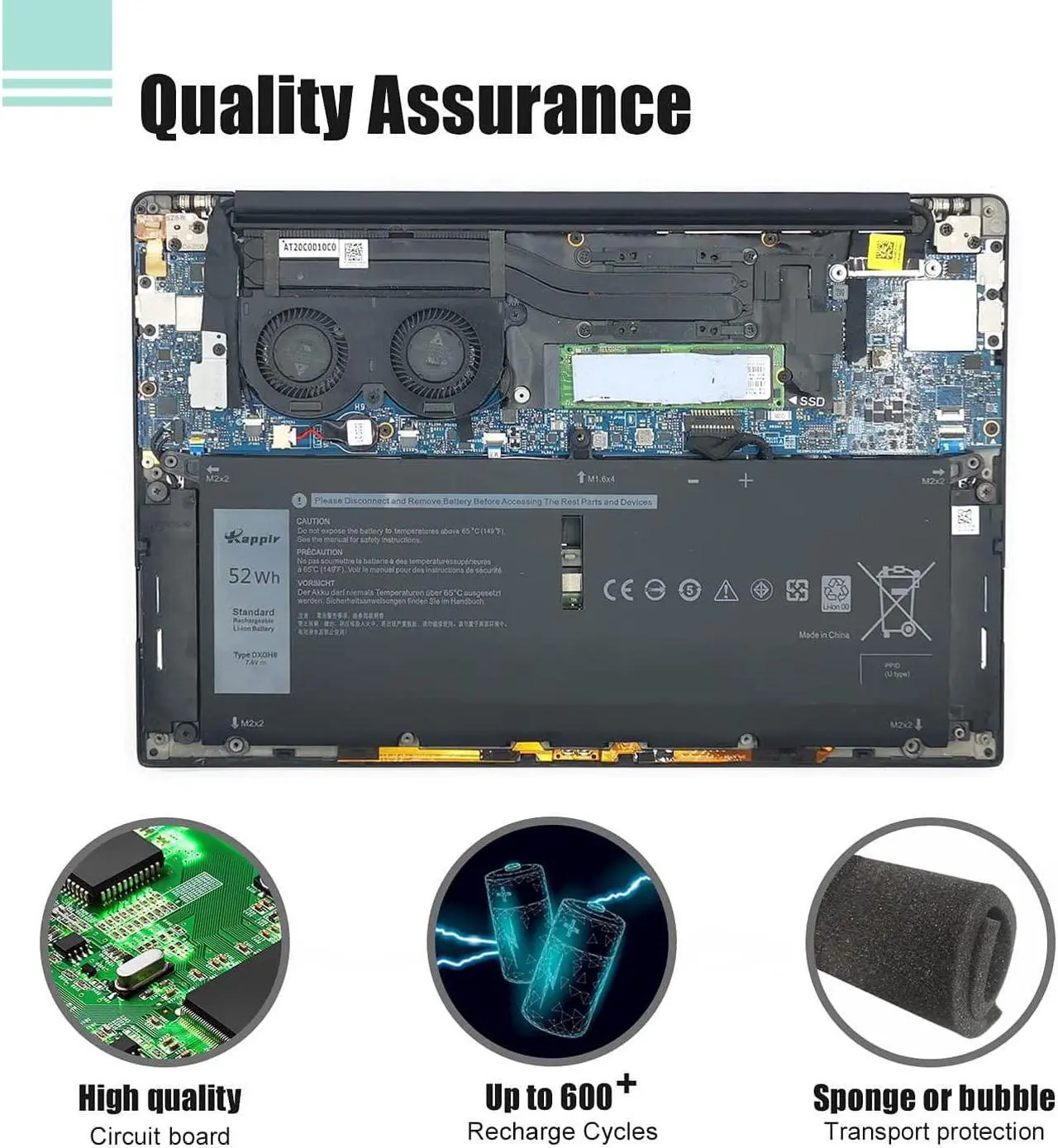 Alt view image 6 of 7 - BOWEIRUI DXGH8 Laptop Battery Replacement for Dell XPS 13 9370 9380 0H754V FHD 13-9370-D1705S Latitude 3301 Inspiron 5390 5391 7400 7490 Series G8VCF P82 (7.6V 52Wh 6500mAh)