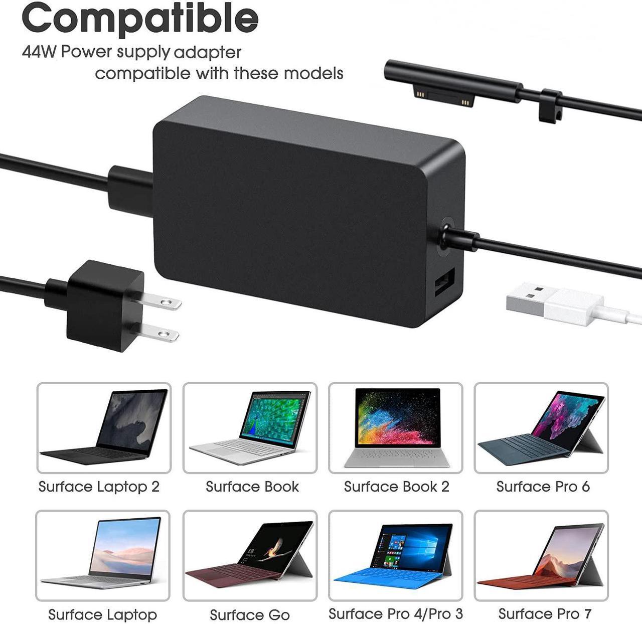 Alt view image 2 of 7 - Surface Charger, 44W 15V 2.58A Power Supply Adapter Charger for Microsoft Surface Pro 3/4/5/6/7, Surface Book, Surface Go 1/2, Surface Laptop, with 6FT DC Power Cord