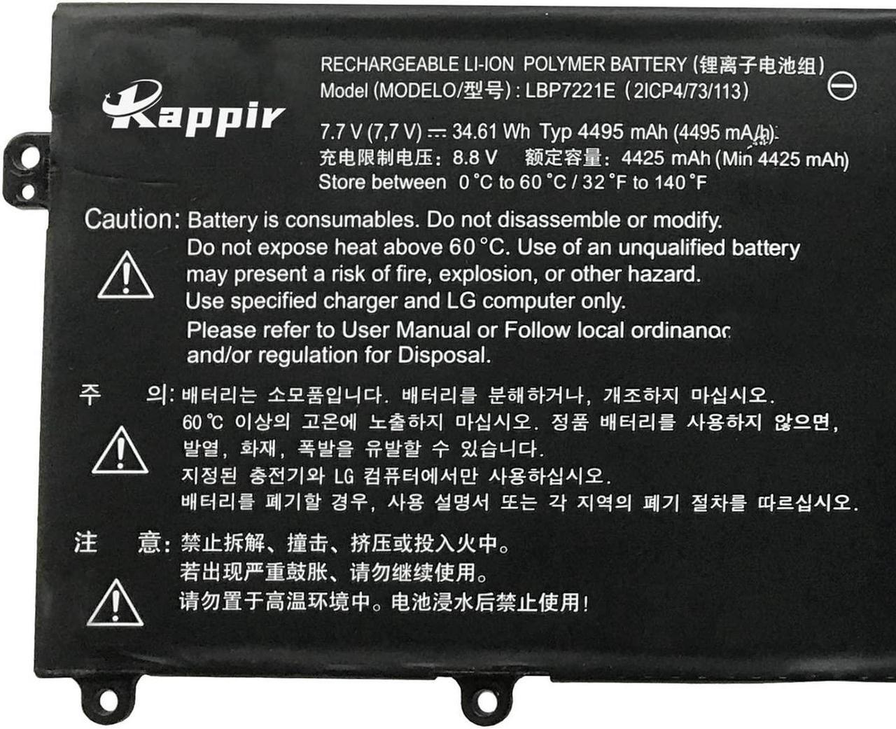 Alt view image 2 of 6 - BOWEIRUI LBP7221E Laptop Battery Replacement for LG Gram 13Z940 13ZD940 14Z950 14Z950-A 14Z960 15Z960 15Z975 15ZD975 Series LBG722VH LBM722YE EAC62718304(7.7V 34.61Wh 4495mAh)