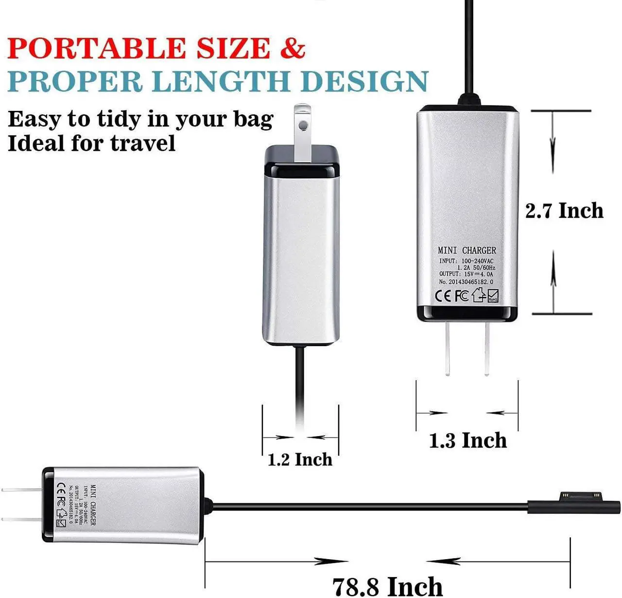 Alt view image 4 of 7 - YGJ Surface Book Charger 65W Compatible with Surface Pro 3/4/5/6/7 Power Supply Adapter, Compatible for Both Microsoft Surface Book Laptop/Tablet, Works with 65W&44W&36W&24W, 6.56Ft Power Cord