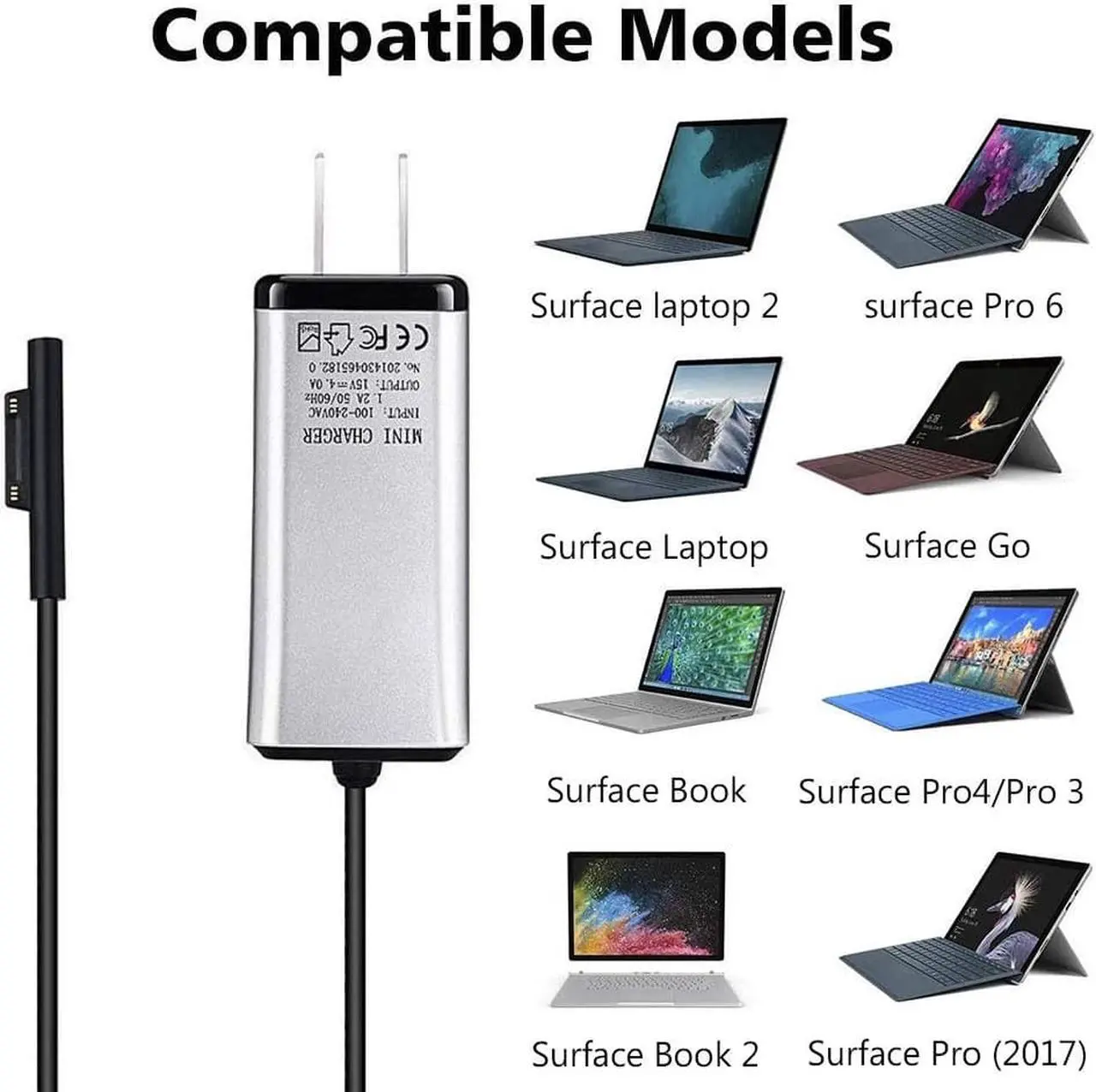 Alt view image 5 of 7 - YGJ Surface Book Charger 65W Compatible with Surface Pro 3/4/5/6/7 Power Supply Adapter, Compatible for Both Microsoft Surface Book Laptop/Tablet, Works with 65W&44W&36W&24W, 6.56Ft Power Cord