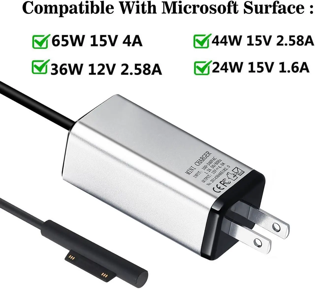 Alt view image 6 of 7 - YGJ Surface Book Charger 65W Compatible with Surface Pro 3/4/5/6/7 Power Supply Adapter, Compatible for Both Microsoft Surface Book Laptop/Tablet, Works with 65W&44W&36W&24W, 6.56Ft Power Cord