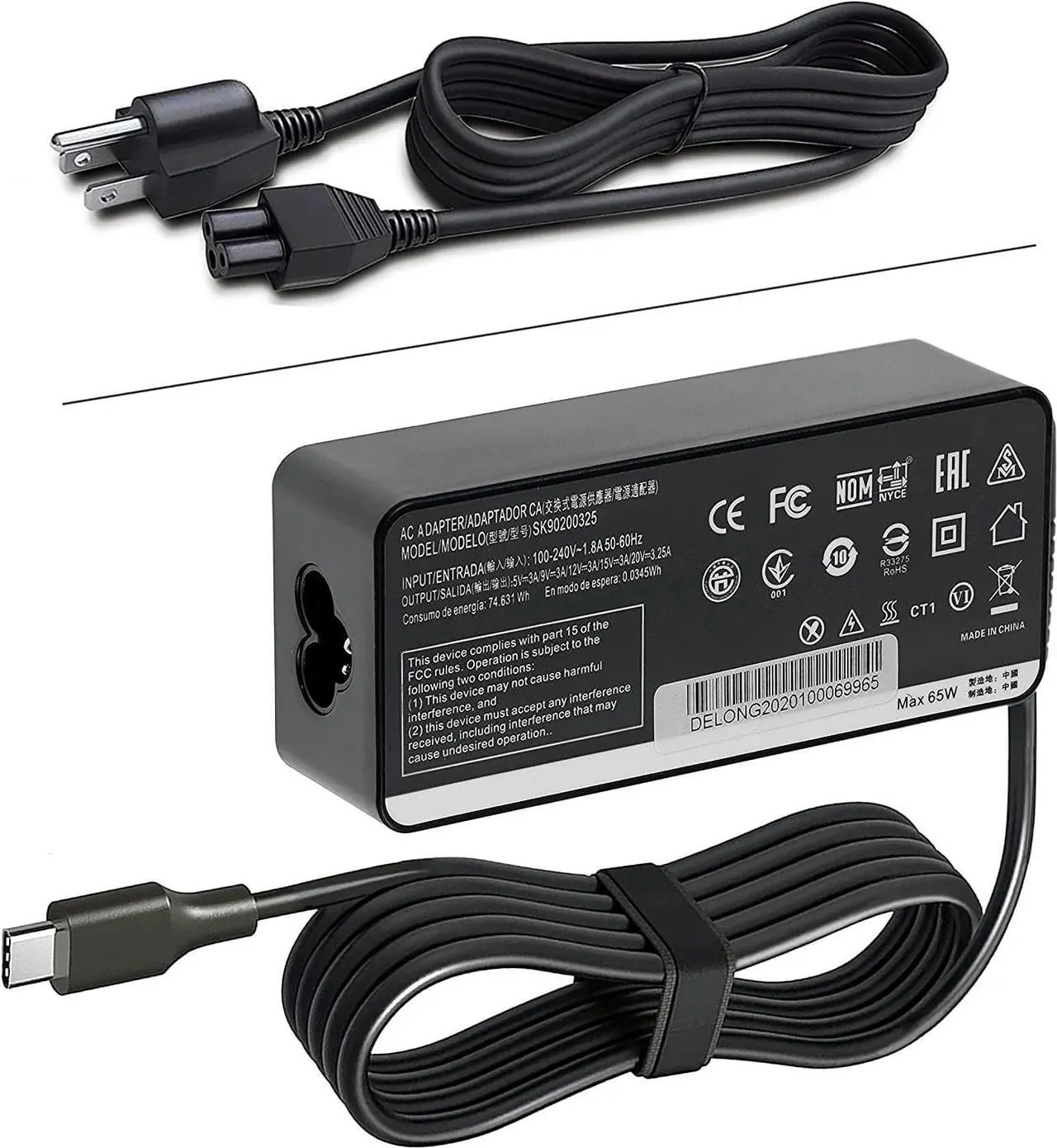 Main image of USB C Laptop Charger 65W 45W for Lenovo Chromebook C330 S330 100e 300e Yoga C930 C940 S730 720 730 910 13 IdeaPad 730s ThinkPad X1 Carbon T480 T480s T570 T580 AC Adapter Power Supply