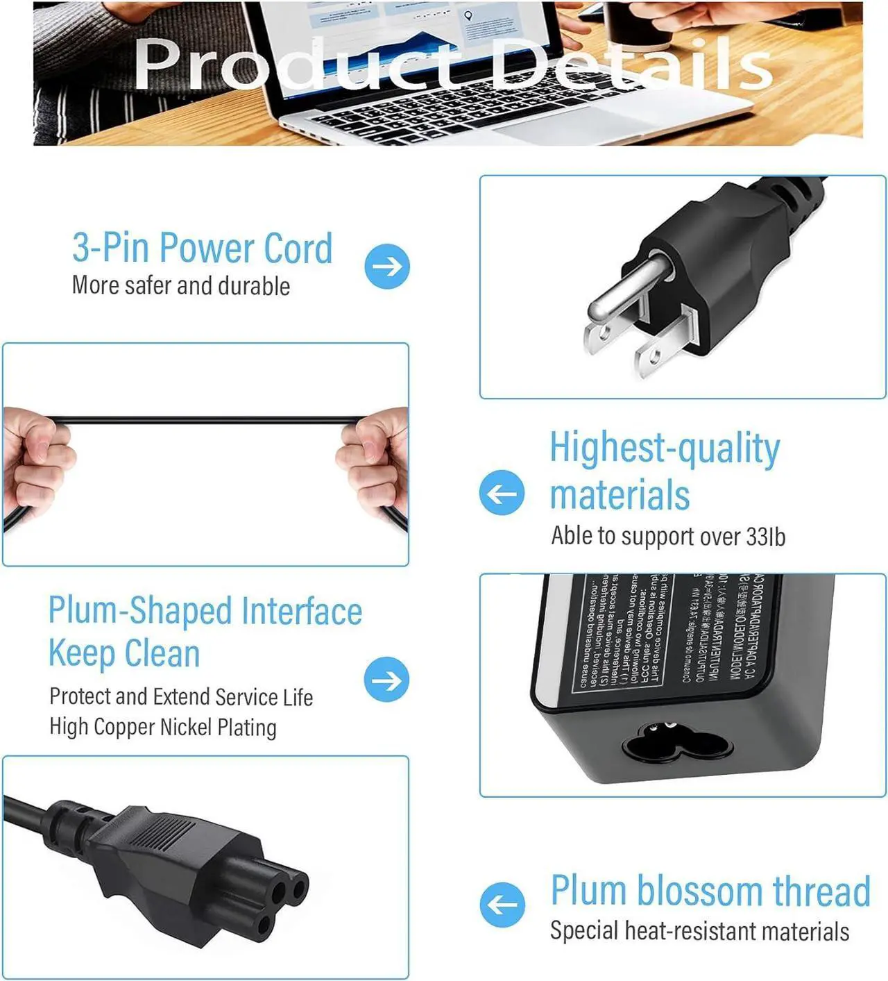 Alt view image 2 of 7 - USB C Laptop Charger 65W 45W for Lenovo Chromebook C330 S330 100e 300e Yoga C930 C940 S730 720 730 910 13 IdeaPad 730s ThinkPad X1 Carbon T480 T480s T570 T580 AC Adapter Power Supply