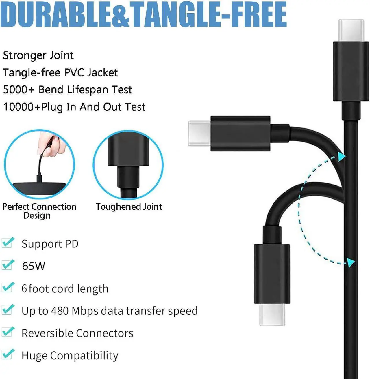 Alt view image 3 of 7 - USB C Laptop Charger 65W 45W for Lenovo Chromebook C330 S330 100e 300e Yoga C930 C940 S730 720 730 910 13 IdeaPad 730s ThinkPad X1 Carbon T480 T480s T570 T580 AC Adapter Power Supply