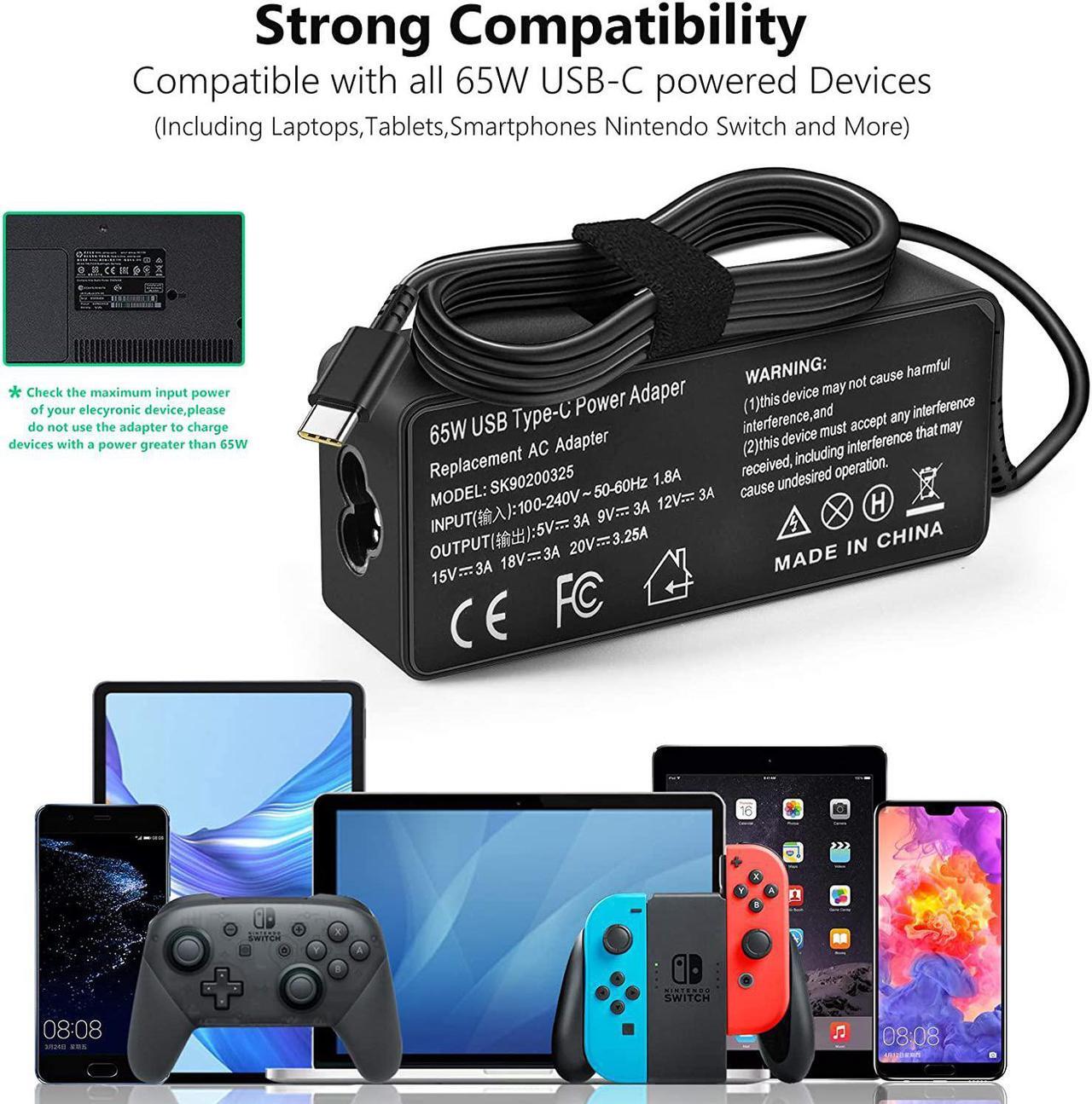 Alt view image 4 of 7 - 65W USB Type C AC Charger Fit for Len-OVO Yoga 720 730 920 S730 C740 C930 C940 C630 ThinkPad T480 T480s T580 T580s E480 E580 Chromebook 100e 300e 500e C330 S330 IdeaPad 730S Laptop Adapter Power Cord