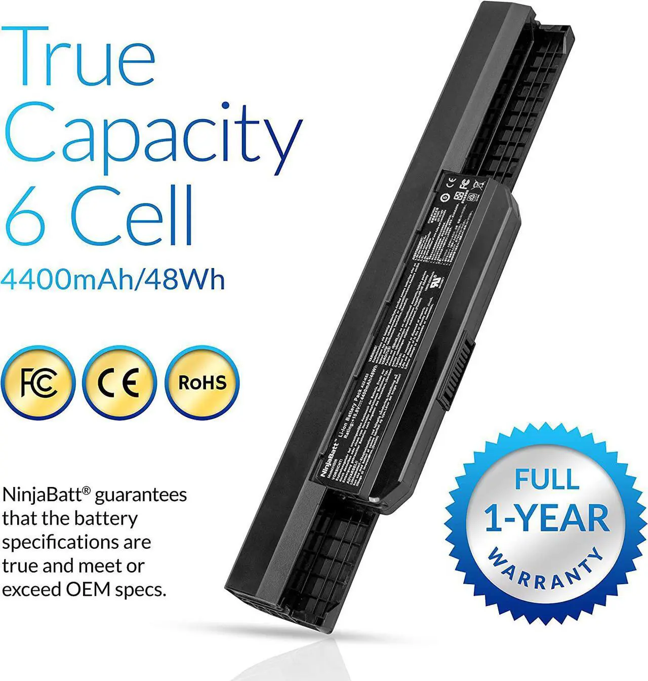 Alt view image 3 of 7 - NinjaBatt Battery for Asus K53E A32-K53 A41-K53 X44H A53S A53U X53U X53E X54C K53S K53SV A53E X53S X54H 07G016H31875 A43S K53SD A53 A54 K53 A54C A42-K53- High Performance [6 Cells/4400mAh/48Wh]