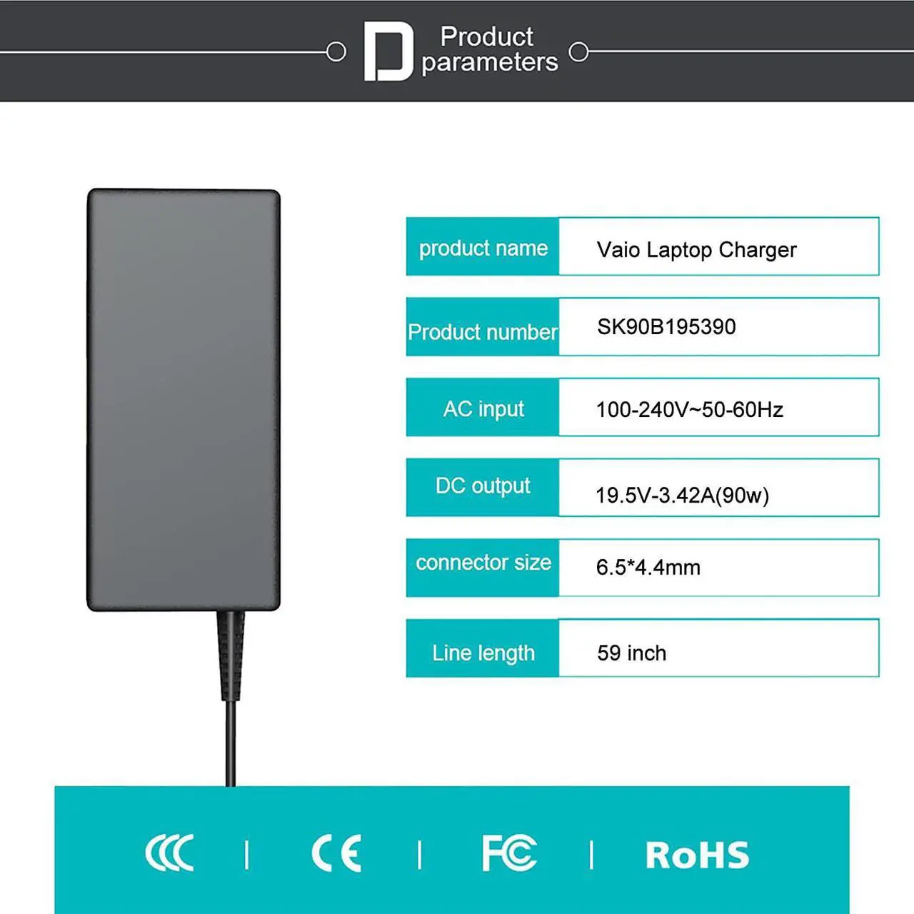 Alt view image 4 of 6 - Vaio Laptop Charger 19.5V, Sony Vaio Laptop Charger 19.5V, Vaio Laptop Charger, Vaio Charger, Sony Vaio Charger, Sony Vaio Laptop Charger, PCG-71913l Charger, Sony Vaio Charger AC Adapter Power Cord