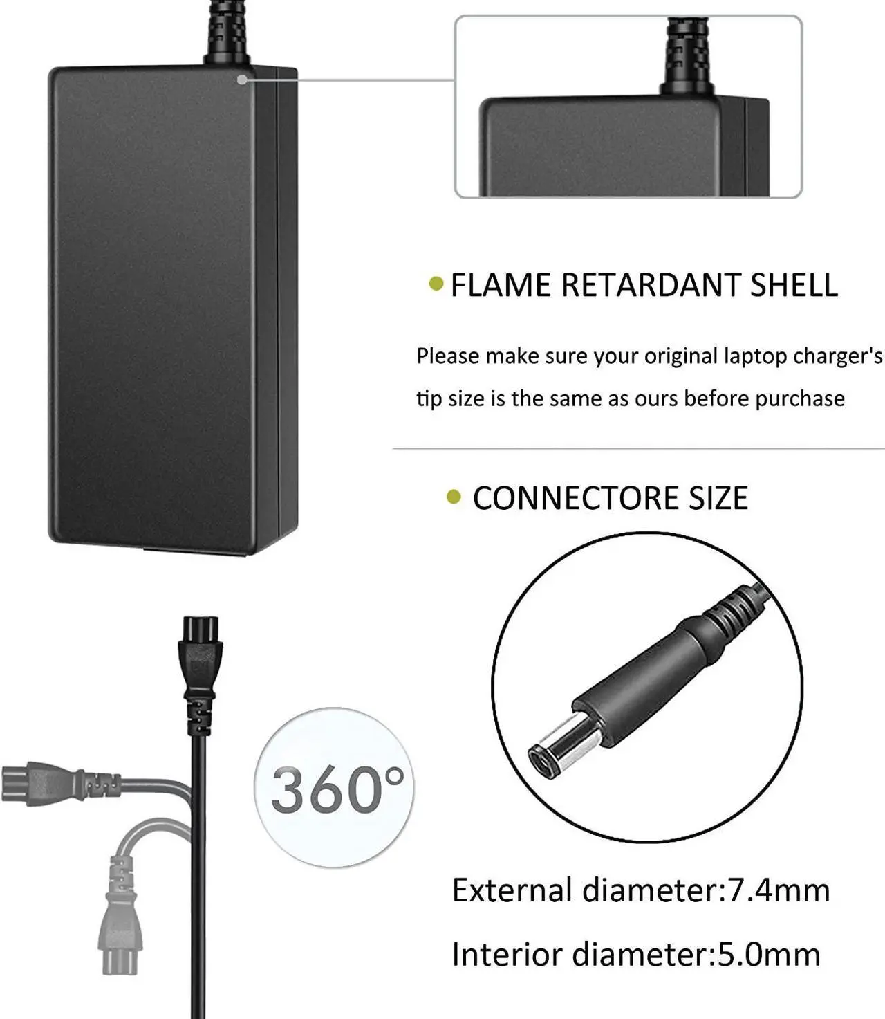 Alt view image 2 of 7 - 90W 19V AC Adapter Power Supply Cord Laptop Charger for HP Pavilion Dv4 Dv6 Dv7 G50 G60 G60T G61 G62 G72 2000; HP Compaq 2230s 2510p 2710p 6510b 6515b 8510p 8510w