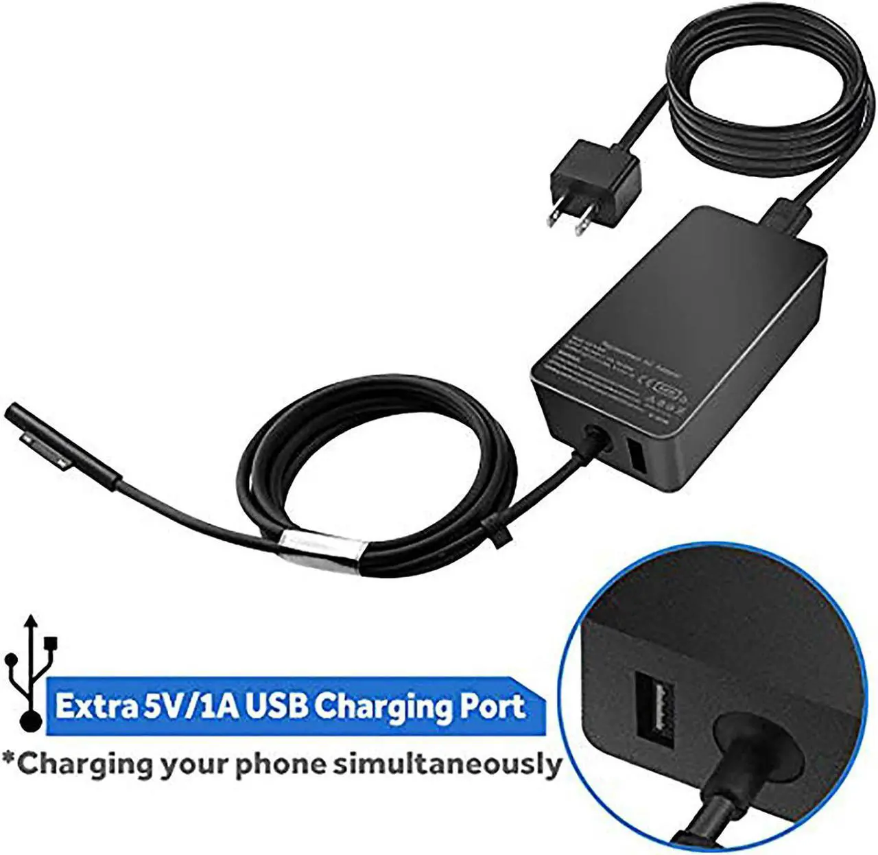 Alt view image 5 of 6 - EBKK 44W 15V 2.58A Power Adapter Charger for Surface 1769 1796 Pro 6 Pro 5 Pro 4 Pro 3 Surface Laptop 2 Surface GO Surface Book Laptop i3-4020Y / i5-4300U/i7-4650U with 5V USB Charging Port