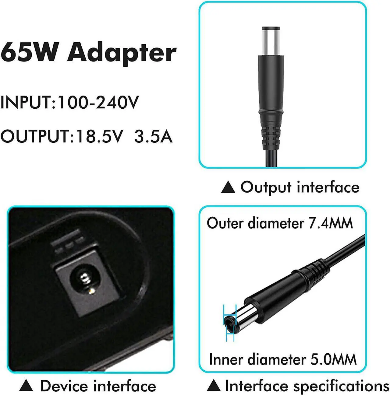 Alt view image 3 of 7 - DJW? 65W 18.5V 3.5A AC Adapter Laptop Charger for HP Pavilion DV4-2145DX,DV6-6135DX,DV6-2155DX,DV6-1355DX,DV5-1235DX,DM4-1265DX,DV4-2045DX,DV4-2165DX,DM4-3055DX,DV6-3225DX,DV6-1245DX Power Cord