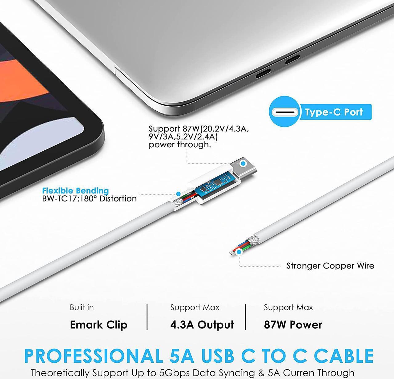 Alt view image 4 of 7 - YIESERRA 87W USB C Charger Power Adapter for Mac Pro 13,15 inch, New Mac air 13 inch 2018/2019/2020, iPad Pro 12.9, 11, Thunder Bolt 3 Power Supply