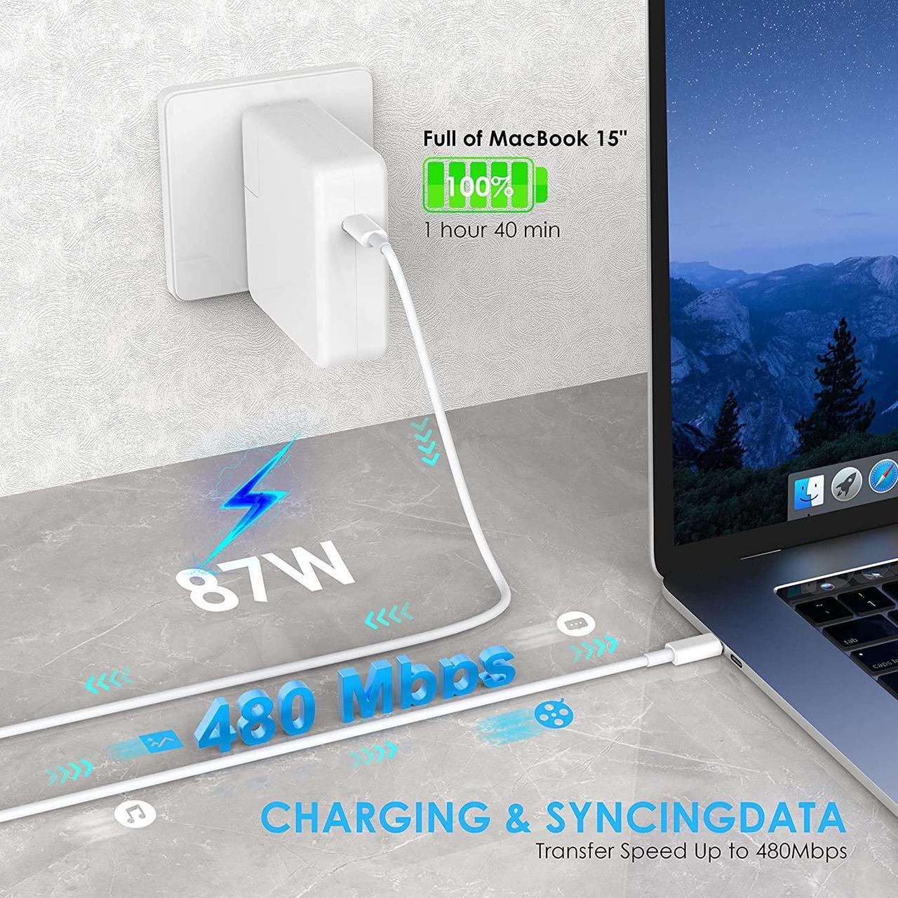 Alt view image 6 of 7 - YIESERRA 87W USB C Charger Power Adapter for Mac Pro 13,15 inch, New Mac air 13 inch 2018/2019/2020, iPad Pro 12.9, 11, Thunder Bolt 3 Power Supply