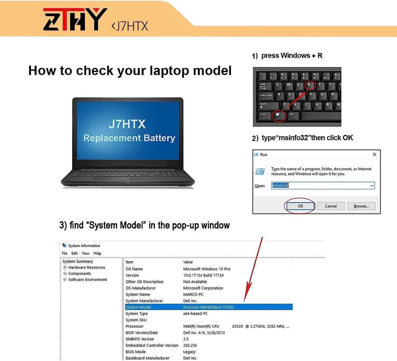 Alt view image 2 of 7 - ZTHY J7HTX 7XNTR Laptop Battery Replacement for Dell Latitude 7202 7212 7220 Rugged Extreme Tablet Series 02JT7D 2JT7D FH8RW J82G5 VW5Y4 451-BBOR 451-BCCO 451-BCDH 7.6V 34Wh 4342mAh