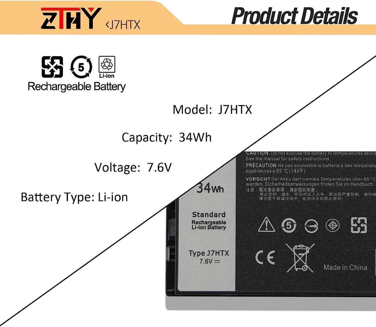 Alt view image 3 of 7 - ZTHY J7HTX 7XNTR Laptop Battery Replacement for Dell Latitude 7202 7212 7220 Rugged Extreme Tablet Series 02JT7D 2JT7D FH8RW J82G5 VW5Y4 451-BBOR 451-BCCO 451-BCDH 7.6V 34Wh 4342mAh