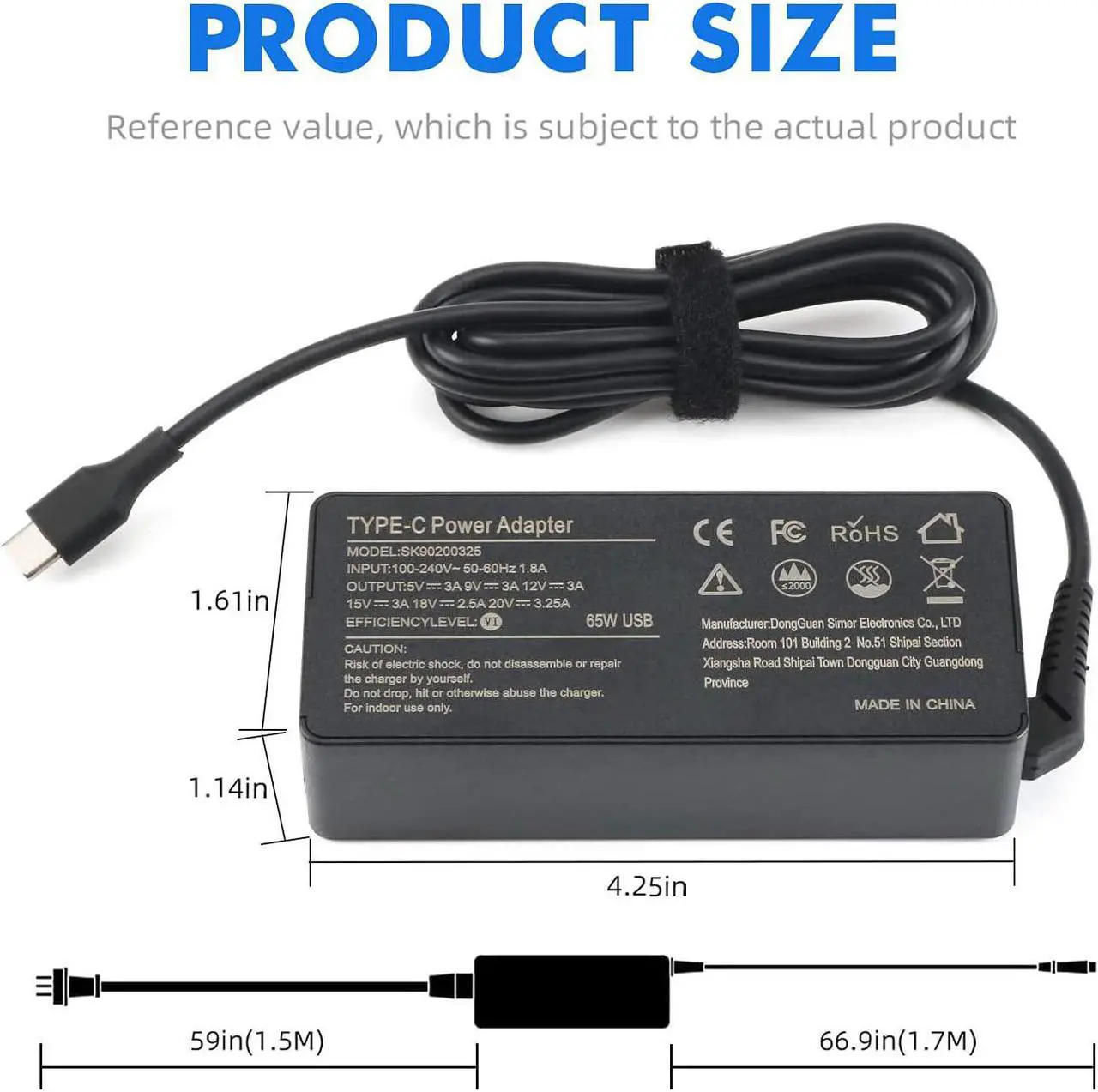 Alt view image 2 of 6 - 65W Type C Power Adapter, USB-C Charger for Lenovo Yoga C940 C740 S730 720 730 720-13IKB 730-13ikb 730S 910 920 920-13ikb 13 ThinkPad X1 Carbon