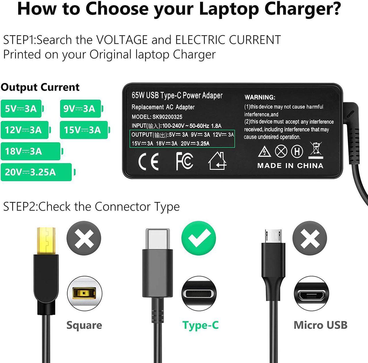 Alt view image 3 of 7 - 65W USB Type C AC Charger Fit for Len-OVO Yoga 720 730 920 S730 C740 C930 C940 C630 ThinkPad T480 T480s T580 T580s E480 E580 Chromebook 100e 300e 500e C330 S330 IdeaPad 730S Laptop Adapter Power Cord