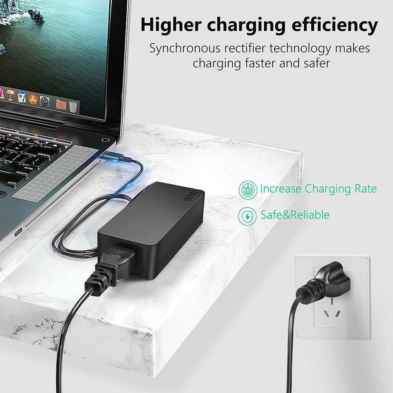 Alt view image 7 of 7 - 65W USB Type C AC Charger Fit for Len-OVO Yoga 720 730 920 S730 C740 C930 C940 C630 ThinkPad T480 T480s T580 T580s E480 E580 Chromebook 100e 300e 500e C330 S330 IdeaPad 730S Laptop Adapter Power Cord