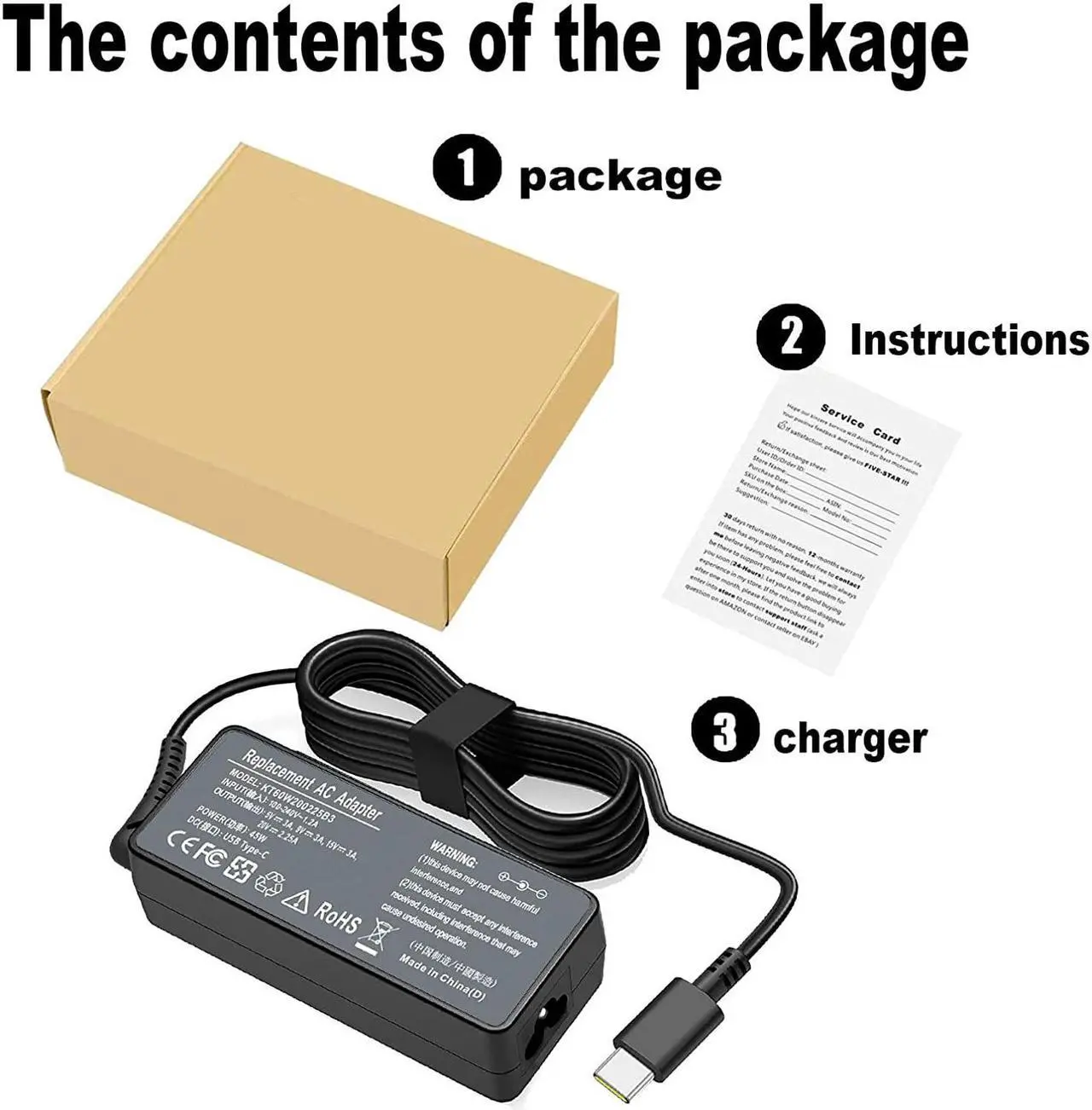 Alt view image 7 of 7 - USB-C 45W Chromebook Charger for Lenovo Type C USB-C Chromebook c330 100e 300e 500e ThinkPad Yoga L13 E14 E15 L14 L15 Series Laptop Power Supply Cord