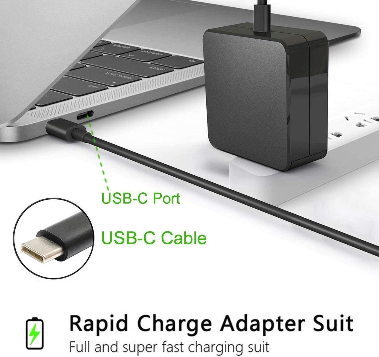Alt view image 6 of 7 - USB C Laptop Charger 65W Fit for HP EliteBook x360 830 840 850 735 745 1040 250 G5 G6 G7 1020 1030 G2 G3 G4 ProBook 450 440 650 Spectre Elite x2 1013 G3 with Type C Power Supply AC Adapter Cord