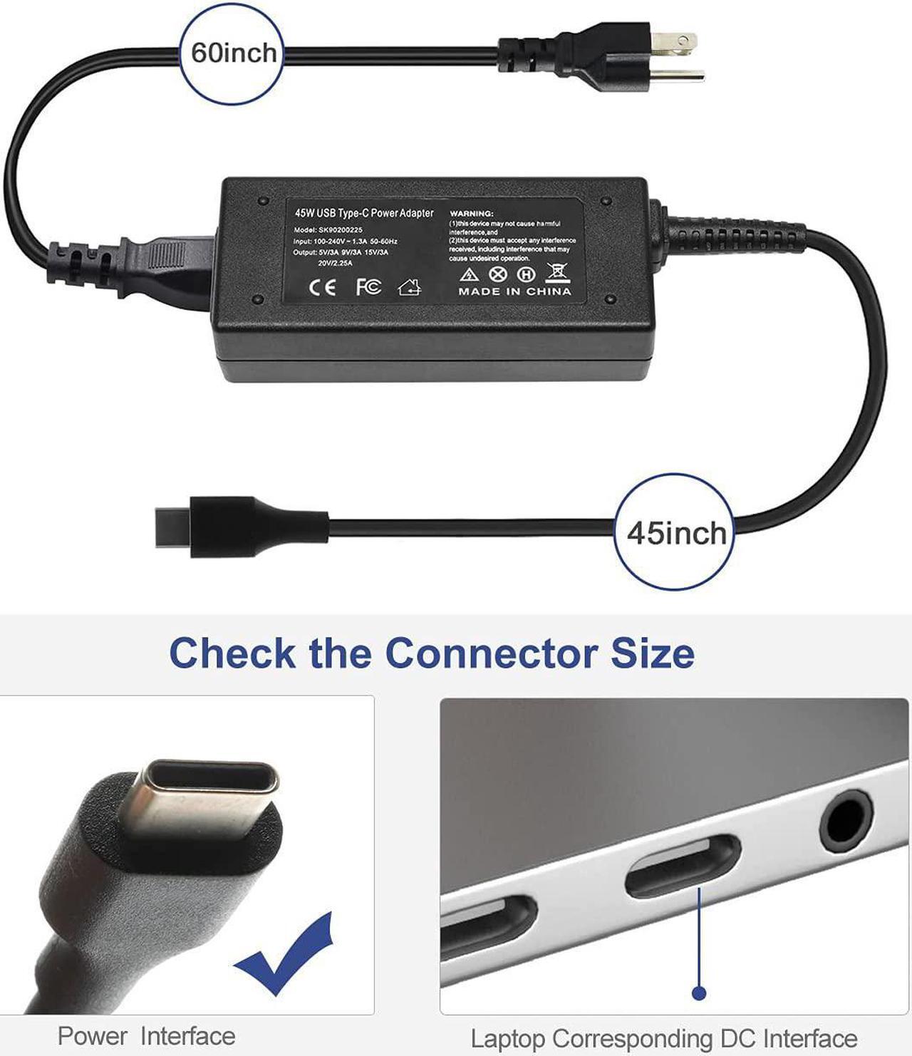 Alt view image 5 of 7 - 45W USB-C Tpye C AC Adapter Laptop Charger for HP Chromebook 14 14A G5 11 G6 X2 x360 14-CA000 14-CA052WM 14-CA051WM 14-CA060NR 14-CA061DX 14-CA091WM 12-F014DX 11-AE027NR 11-AE001TU Power Supply Cord