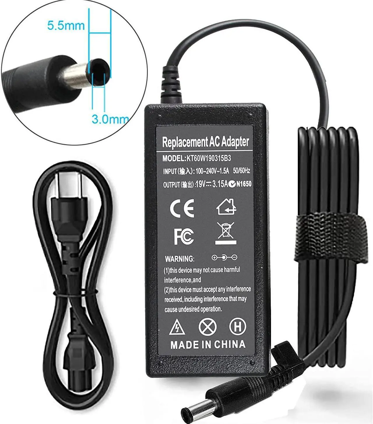 Alt view image 2 of 6 - Shareway 60W Laptop Charger for Samsung R429 RV511 RV515 RV510 R540 R530 NP300E5C NP300E4C NP300E4C-A02US NP305E5A NP350E7C NP-N150 ADP-60ZH D AD-6019R CPA09-004A AD-4019C 5.5mm3.0mm tip
