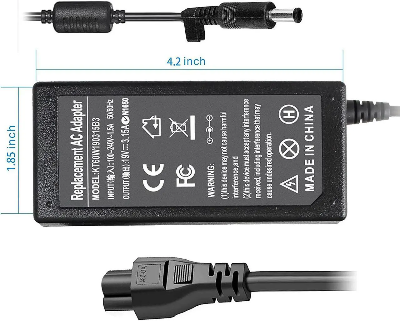 Alt view image 5 of 6 - Shareway 60W Laptop Charger for Samsung R429 RV511 RV515 RV510 R540 R530 NP300E5C NP300E4C NP300E4C-A02US NP305E5A NP350E7C NP-N150 ADP-60ZH D AD-6019R CPA09-004A AD-4019C 5.5mm3.0mm tip