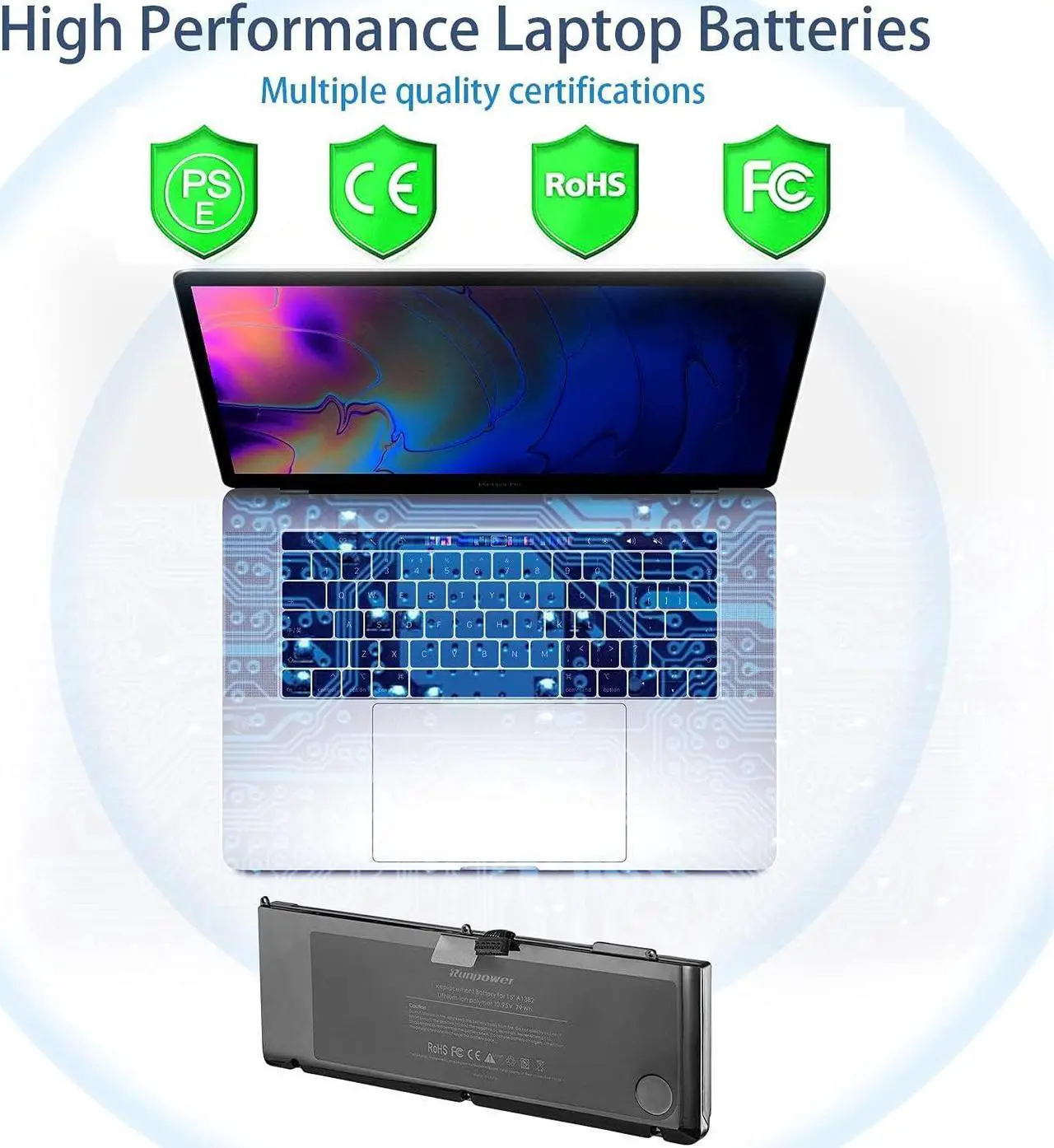Alt view image 4 of 7 - Runpower New Laptop Battery for A1382 A1286 (only for Core i7 Early 2011 Late 2011 Mid 2012) Unibody MacBook Pro 15 inch[Li-Polymer]