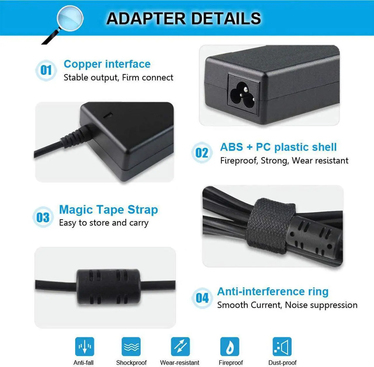Alt view image 4 of 7 - 19V 3.42A 65W AC Charger Adapter Compatible with Acer Chromebook 15 14 13 11 R11 C720 CB5 CB3 CB3-431 CB3-111 C740 C810 C910 CB3-531 CB5-571 CB5-311, Aspire One Cloudbook AO1-131 AO1-431 PA-1450-26
