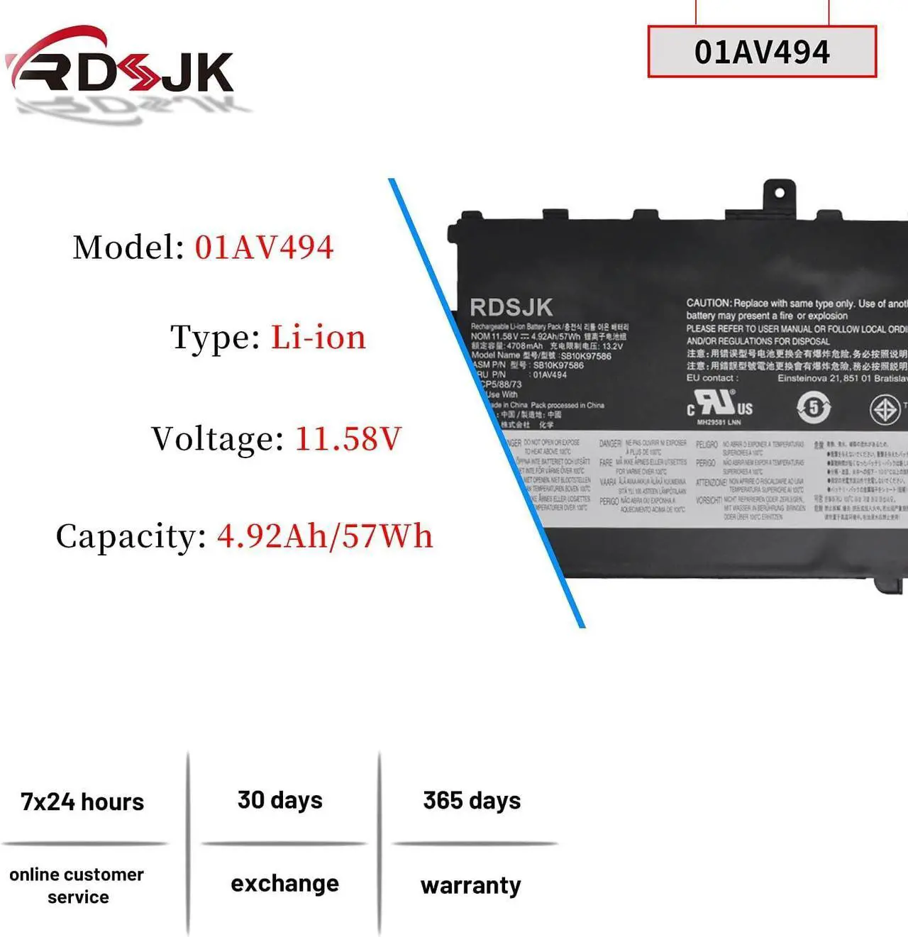Alt view image 2 of 7 - 01AV429 01AV430 01AV431 01AV494 Laptop Battery for Lenovo ThinkPad X1 Carbon 5th Gen 2017 6th Gen 2018 Series SB10K97586 SB10K97587 SB10K97588 11.58V 57Wh