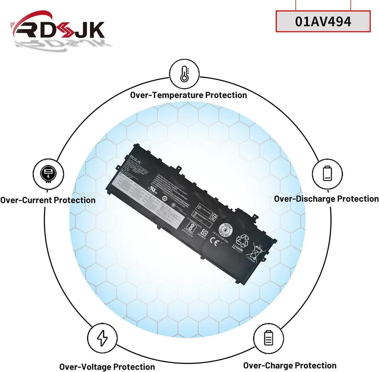 Alt view image 6 of 7 - 01AV429 01AV430 01AV431 01AV494 Laptop Battery for Lenovo ThinkPad X1 Carbon 5th Gen 2017 6th Gen 2018 Series SB10K97586 SB10K97587 SB10K97588 11.58V 57Wh