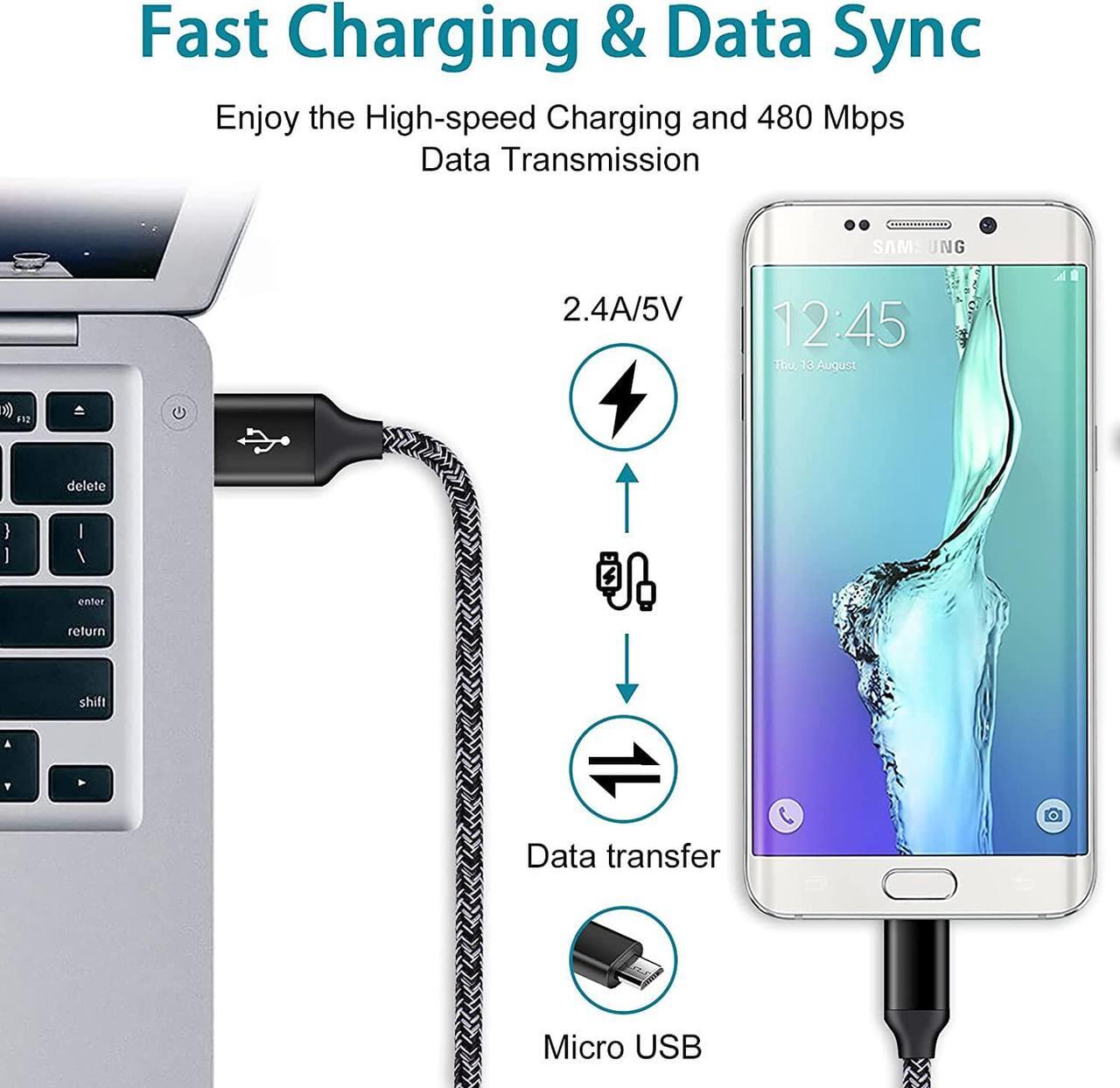 Alt view image 6 of 7 - Adaptive Fast Charger Android Charger for Samsung Galaxy S7 Edge S6 S5 J3 J3V J7 J7V J5,Moto G5 G4 E6 E5 E4,LG Stylo 3 2 G4 K50 K40 K22 K20,Tablet,Android Phone,HTC, 3ft Fast Charging Micro USB Cable