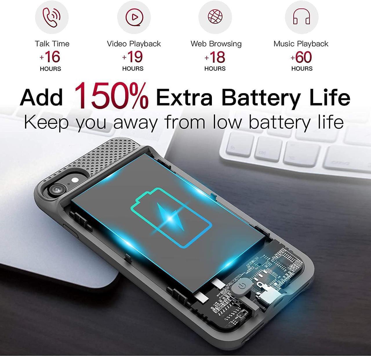 Alt view image 2 of 6 - BOPPS Battery Case for iPhone 8/7/6s/6/SE(2022/2020), Powerful 6000mAh Ultra Slim iPhone Charging Case 360°Protection Rechargeable Extended Battery Charger Case for iPhone 8/7/6s/6/SE(3rd and 2nd Gen)