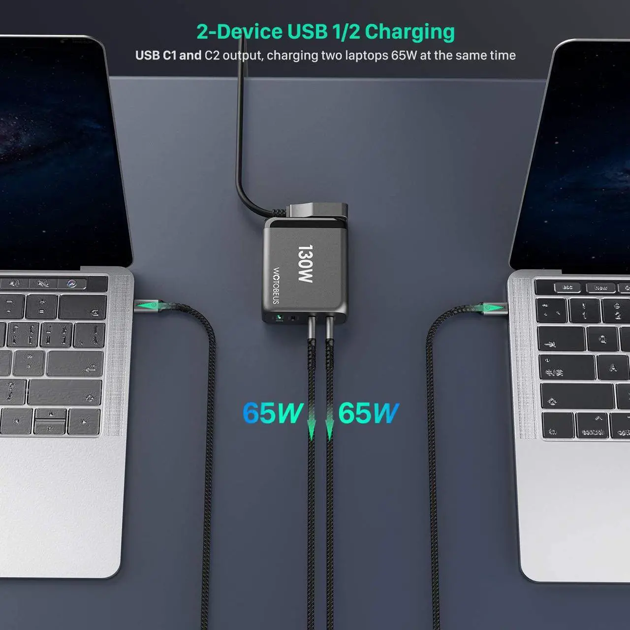 Alt view image 7 of 7 - 130W USB C GaN Wall Charger WOTOBEUS PD 100W PPS45W Super Fast Charging Station Type-C Laptop QC4+ Power Adapter AC Cable Multiple Ports for iPhone 14 13 iPad MacBook Samsung S23 Pixel Leveno HP Dell