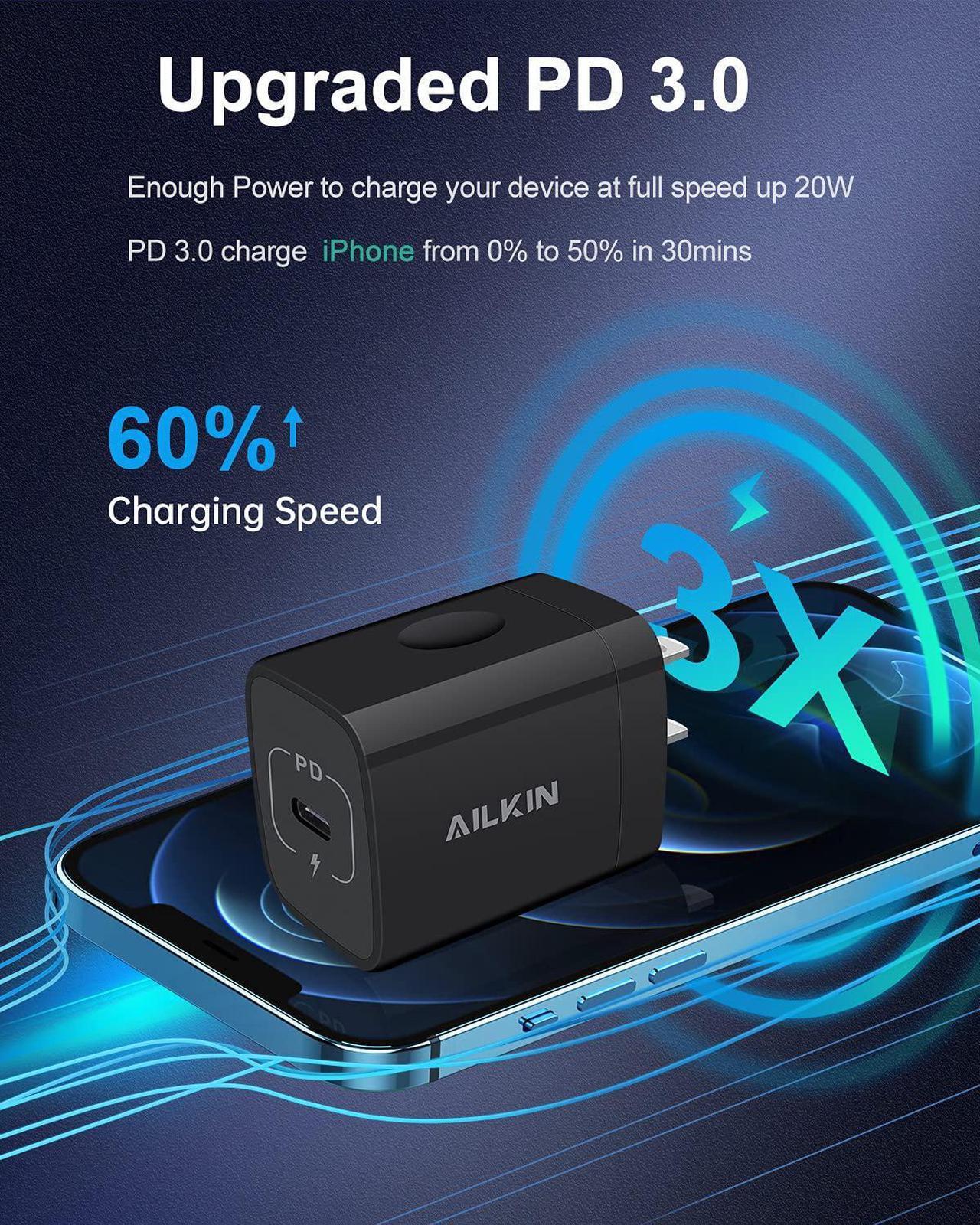 Alt view image 2 of 7 - 20W PD USB C Wall Charger Adapter [60W/6FT] USB Type C to USB-C Cable, Fast Charging 3.0 Block Plug Cube Brick Box, Android USBC to C Phone Power Charger Cord for Samsung Galaxy Google Pixel iPhone 15