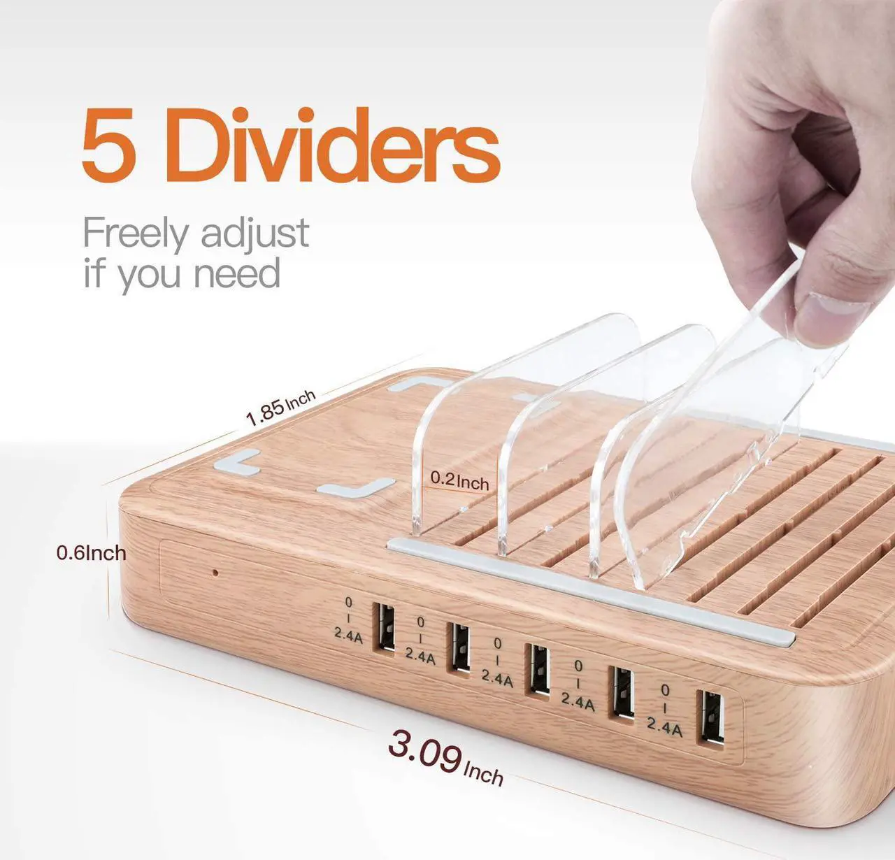 Alt view image 7 of 7 - OTESS Fastest Charging Station for Multiple Devices, 5 USB Ports with 1 Qi Charging Pad, 6 Mixed Cable Included, for Apple/AirPods/iPad/Samsung/Android/Tablet