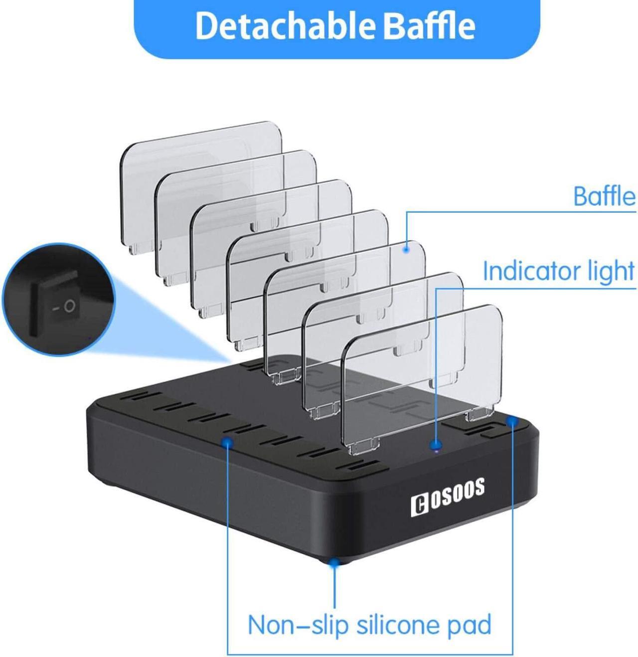 Alt view image 6 of 7 - PD USB-C Charging Station, COSOOS 81W 6-Port USB Charging Station for Multiple Devices with 3 PD 20W USB-C Charger & 6 Mixed Short Cables, Fast Multi USB Charger Station