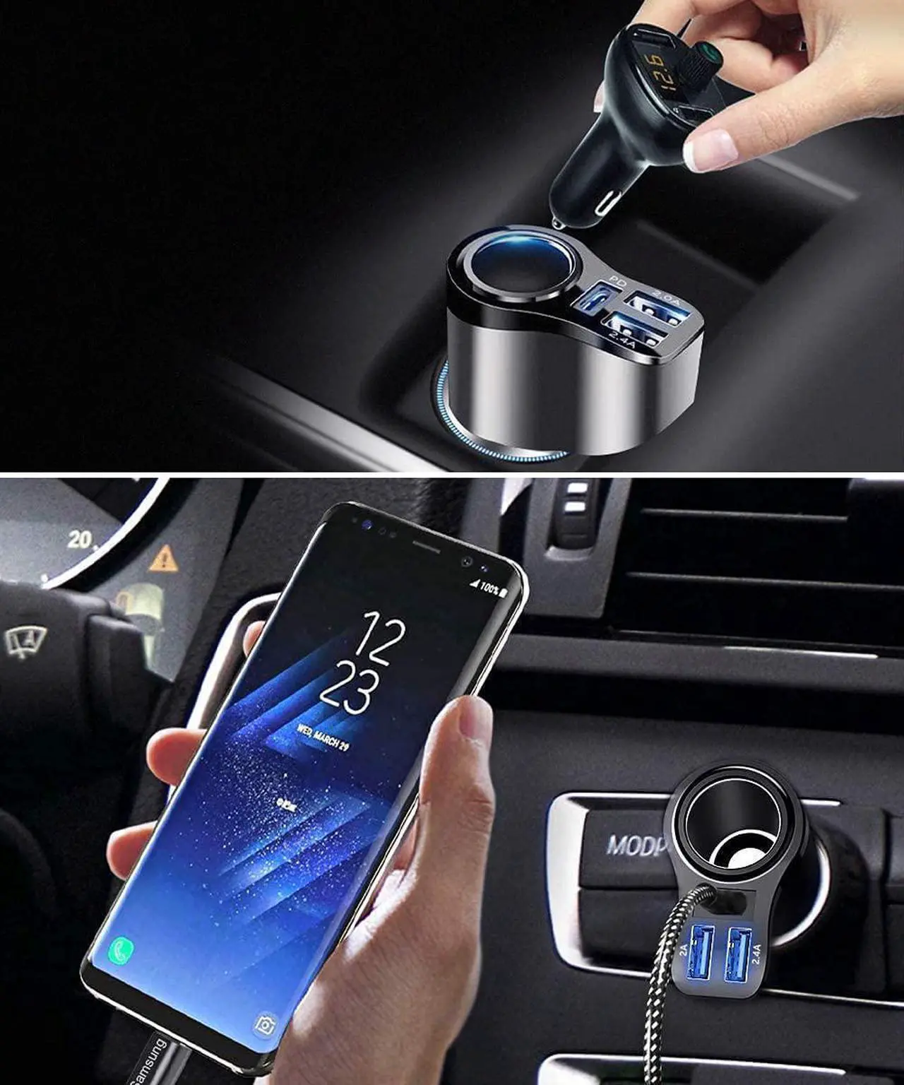 Alt view image 4 of 7 - 4 in 1 USB C Car Charger 168W Multi USB Cigarette Lighter Adapter Socket Splitter with 3 USB Ports 12V/24V Dual USB Type C PD Fast Car Charger Adapter for iPhone 15 Pro Max 14 13 iPad  GPS