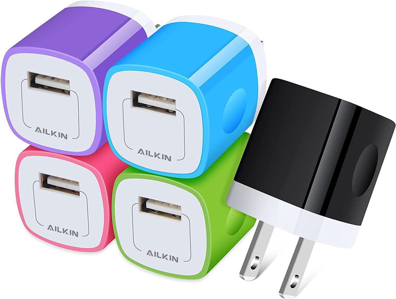 Main image of USB Wall Charger Plug, Fast Charging Block, AILKIN 5Pack 1A 1-Port Power Adapter Charging Cube Bricks Box for iPhone 15 14 13 12 Mini Pro Max/11/XR/XS/8, iPad Pro/Air, Cell Phone USB A Plug Cargador