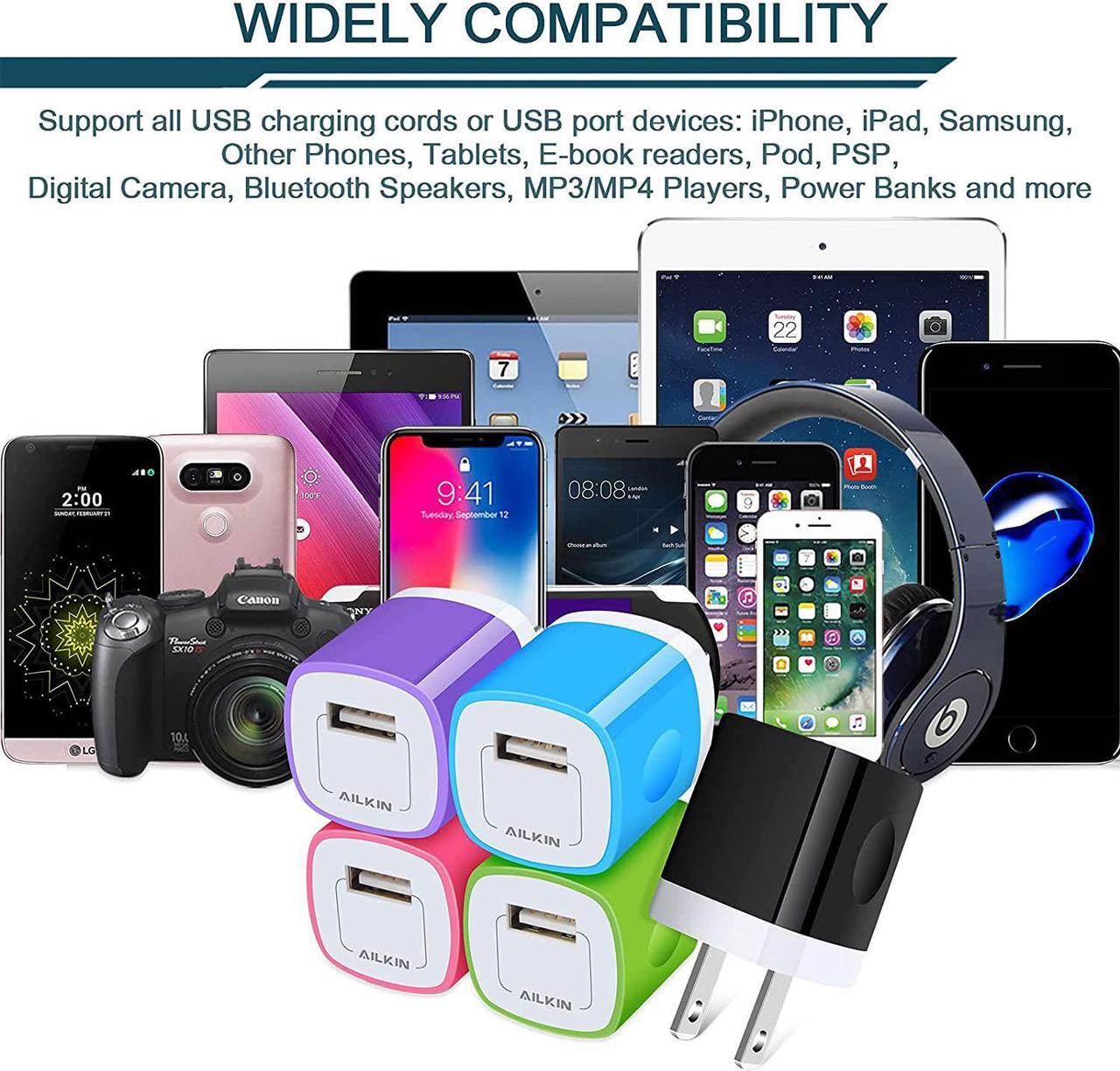 Alt view image 7 of 7 - USB Wall Charger Plug, Fast Charging Block, AILKIN 5Pack 1A 1-Port Power Adapter Charging Cube Bricks Box for iPhone 15 14 13 12 Mini Pro Max/11/XR/XS/8, iPad Pro/Air, Cell Phone USB A Plug Cargador