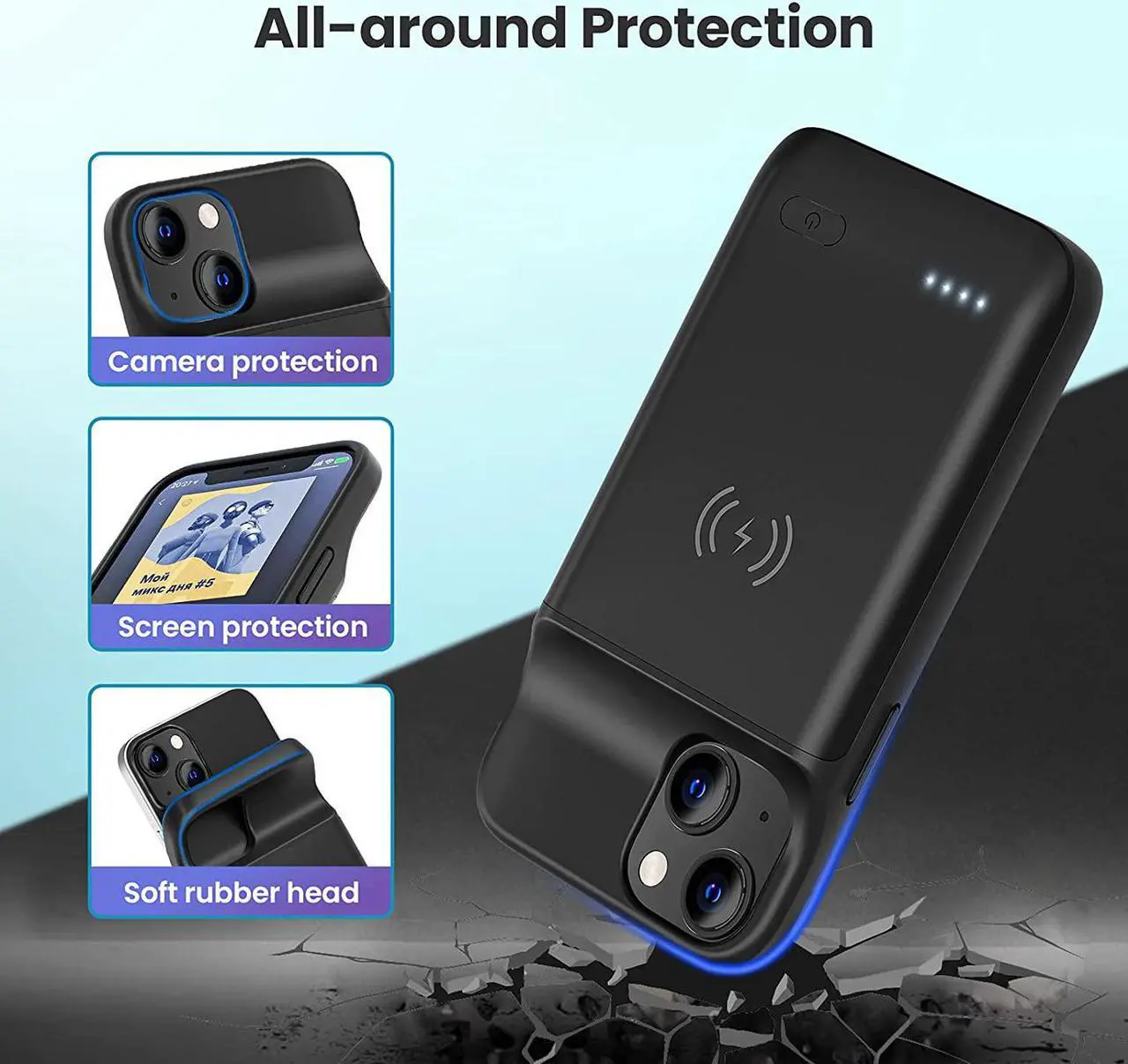 Alt view image 7 of 7 - NEWDERY Battery Case for iPhone 13 mini/12 Mini, 4700mAh Portable Rechargeable Battery Pack, Wireless Charging Case Extended Battery Charger Case for iPhone 13 Mini (5.4")