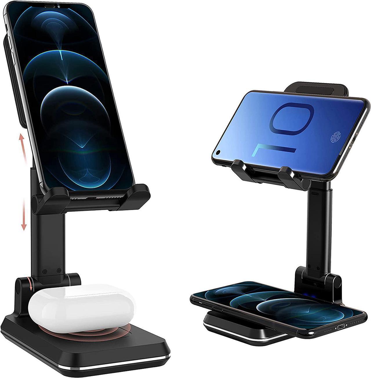 Main image of 2-in-1 Charger Stand,Qi Certified 15W Height Adjustable Wireless Charger Desk Stand,Wireless Charging Station,for iPhone 16/15/14/13/12, AirPods Pro,Samsung S21/S20/S10 (No AC Adapter)