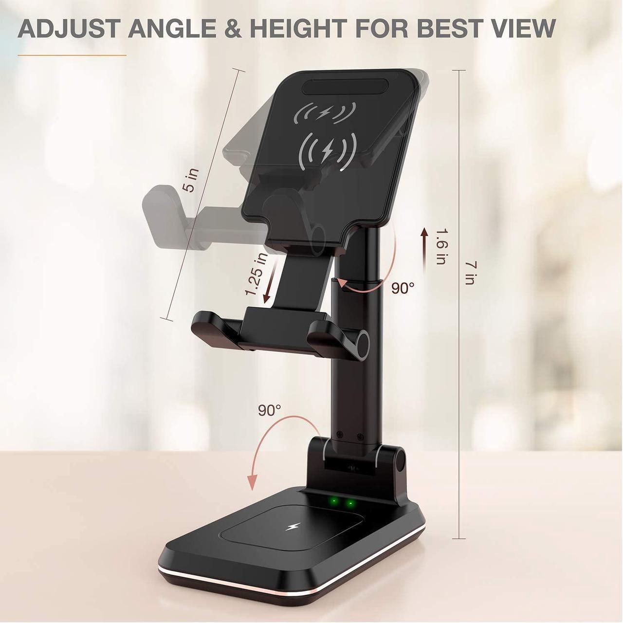 Alt view image 4 of 6 - 2-in-1 Charger Stand,Qi Certified 15W Height Adjustable Wireless Charger Desk Stand,Wireless Charging Station,for iPhone 16/15/14/13/12, AirPods Pro,Samsung S21/S20/S10 (No AC Adapter)