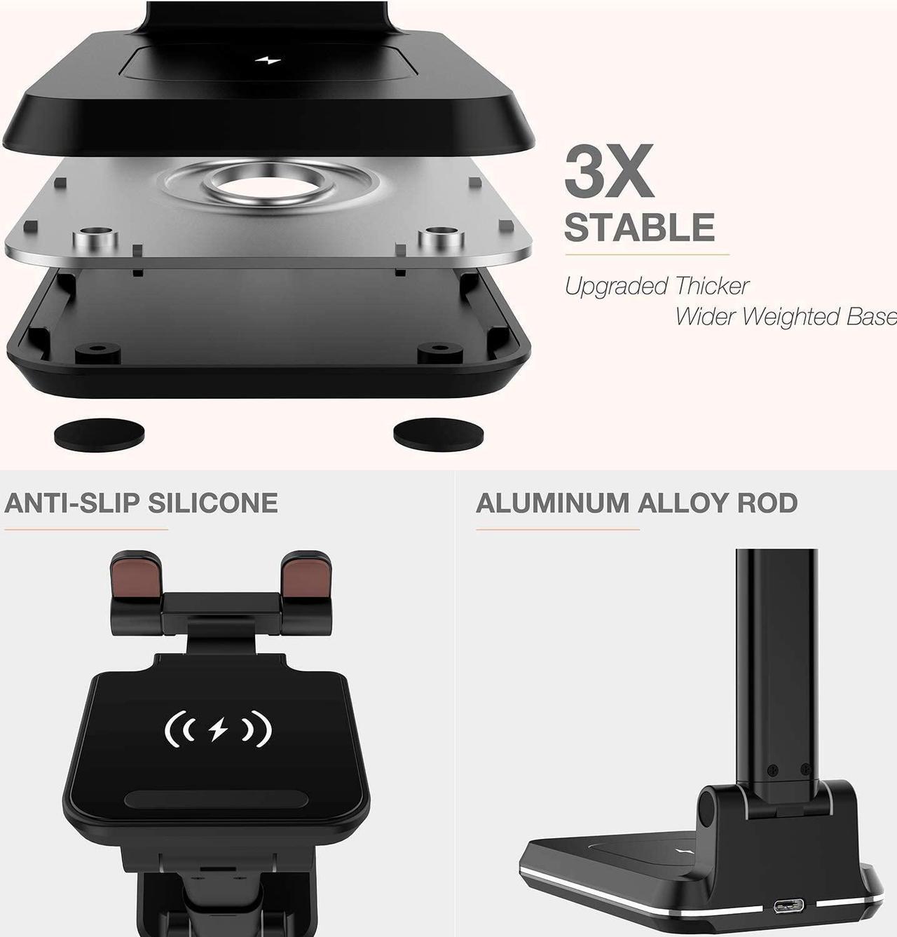 Alt view image 6 of 6 - 2-in-1 Charger Stand,Qi Certified 15W Height Adjustable Wireless Charger Desk Stand,Wireless Charging Station,for iPhone 16/15/14/13/12, AirPods Pro,Samsung S21/S20/S10 (No AC Adapter)