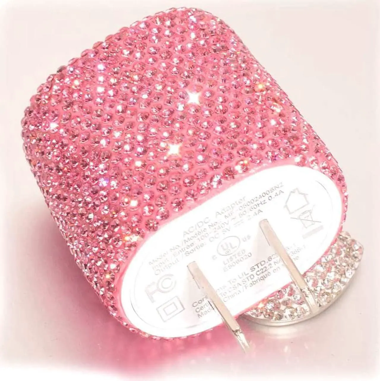Alt view image 4 of 6 - USB Wall Charger Bling 5V/2.4A 24W Dual Port Fast Charger Plug Cell Phone Block Adapter Pink for iPhone Android Samsung iPad Tablet etc.