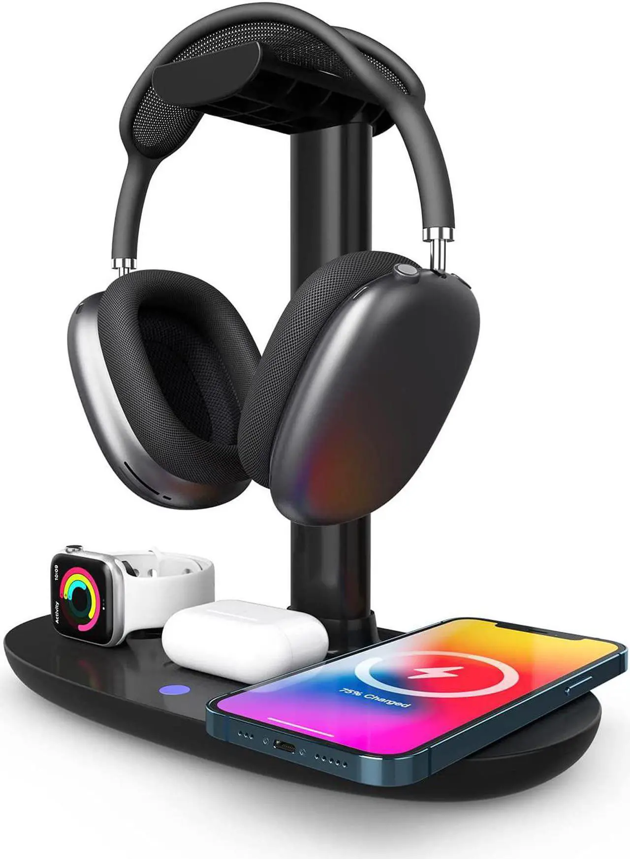 Main image of Headphone Stand with 15w Wireless Charger, Suguder 4 in 1 Qi Charging Station Headset Holder for AirPods Max/Pro/2 iWatch 7/6/5/4/3/2/1/SE iPhone 13/12/11/XS/XR/X/8 Series for Desktop Table Game,Black