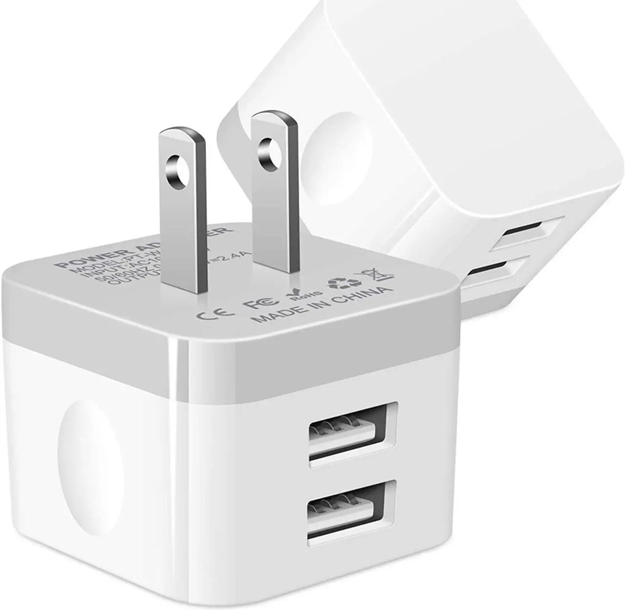 Main image of Dual USB Wall Charger 2Pack 2.4A Double USB Wall Plug iPhone Fast Charger Block Box Brick Adapter for iPhone 16 15 14 13 12 Pro Max XS X 8 Plus  Galaxy S25 S24 S23 A16 A15 A53 A73 S22 Note20