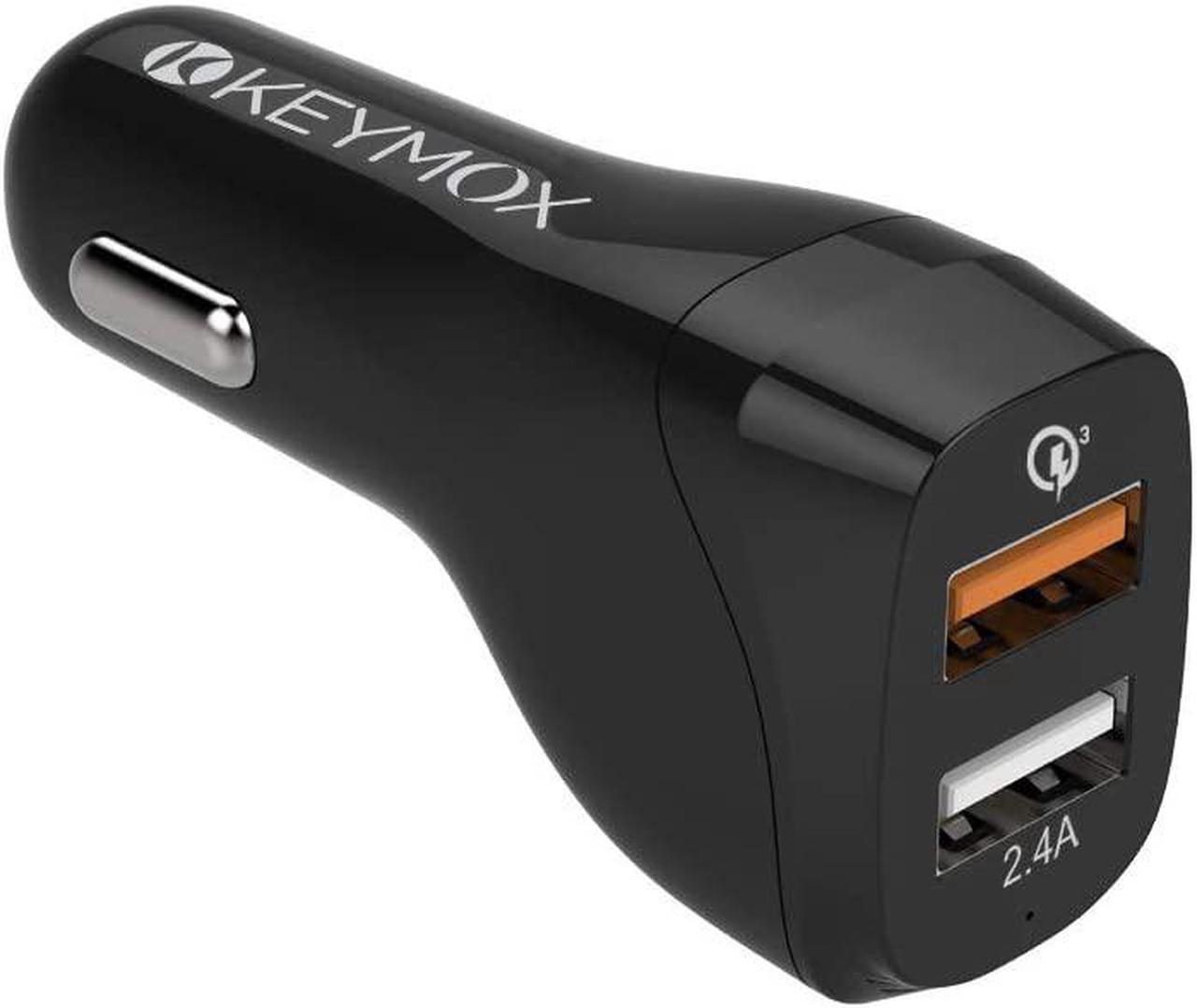 Main image of Fast Charge Car Charger KEYMOX 30W Dual Port with Quick Charge 3.0 USB Cell Phone Car Adapter for iPhone 11 Pro Max  Note10+ / S10 Google Pixel 4 XL iPad AirPods Pro and More-Black